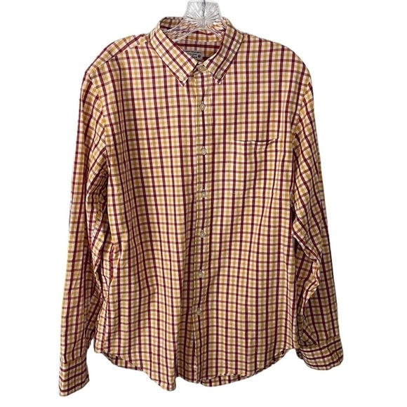 J. Crew Factory Button Down Shirt Men's M Fitted Red Gold Check 100% Cotton - Picture 2 of 13